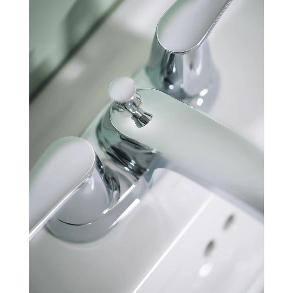 CHROME TWO-HANDLE LOW ARC BATHROOM FAUCET 