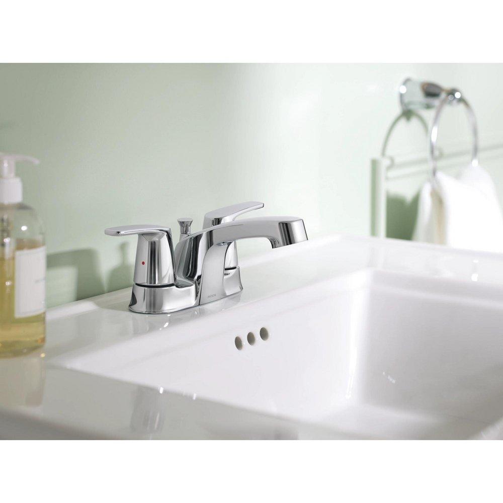 CHROME TWO-HANDLE LOW ARC BATHROOM FAUCET 