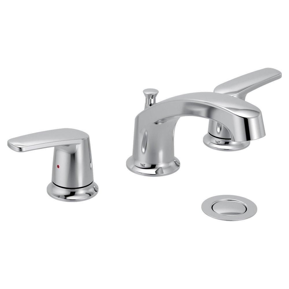 CHROME TWO-HANDLE LOW ARC BATHROOM FAUCET 