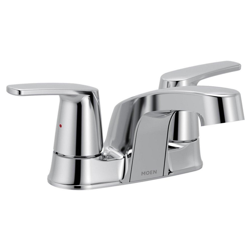 CHROME TWO-HANDLE LOW ARC BATHROOM FAUCET 