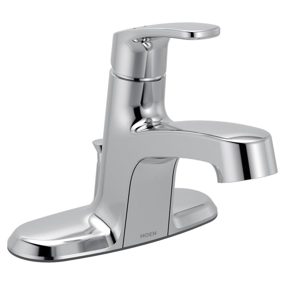 CHROME TWO-HANDLE LOW ARC BATHROOM FAUCET 