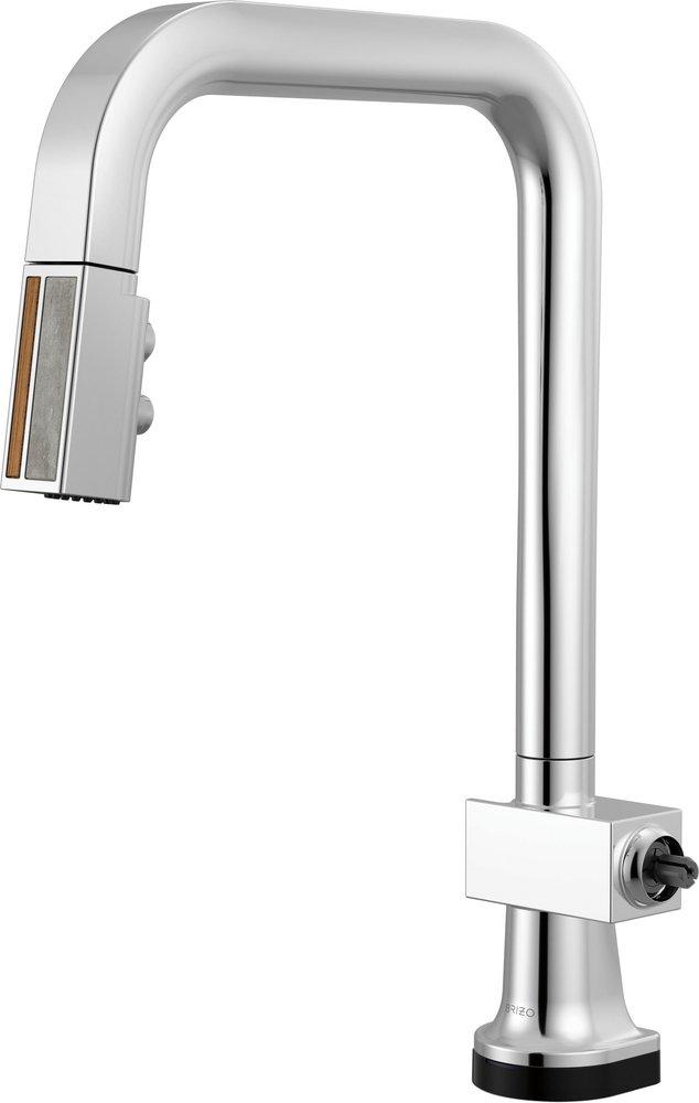 BRIZO FRANK LLOYD WRIGHT SMARTTOUCH PULL-DOWN KITCHEN FAUCET WITH SQUARE SPOUT AND WOOD/CONCRETE WAND - LESS HANDLE 