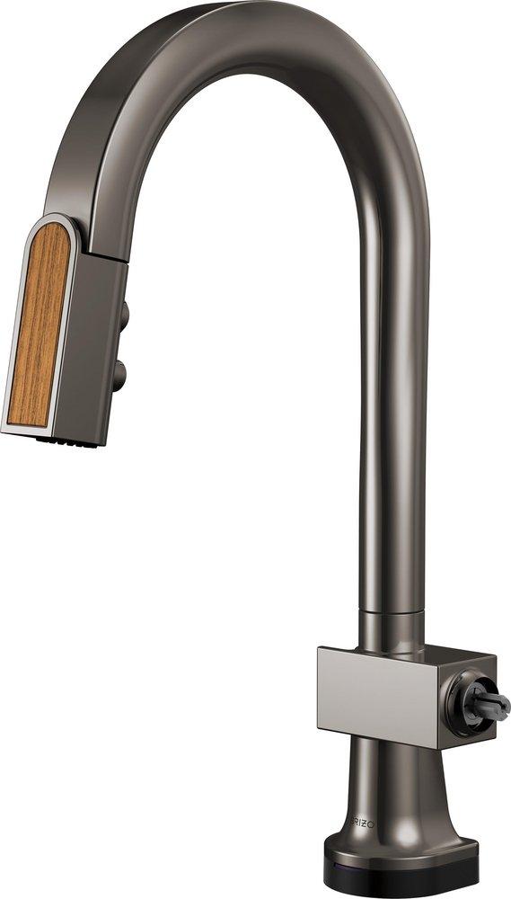BRIZO FRANK LLOYD WRIGHT SMARTTOUCH PULL-DOWN PREP FAUCET WITH ARC SPOUT AND WOOD SPOUT - LESS HANDLE 
