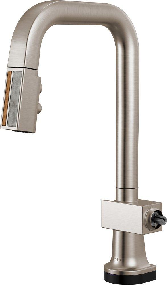 BRIZO FRANK LLOYD WRIGHT SMARTTOUCH PULL-DOWN PREP FAUCET WITH SQUARE SPOUT AND WOOD/CONCRETE WAND - LESS HANDLE 