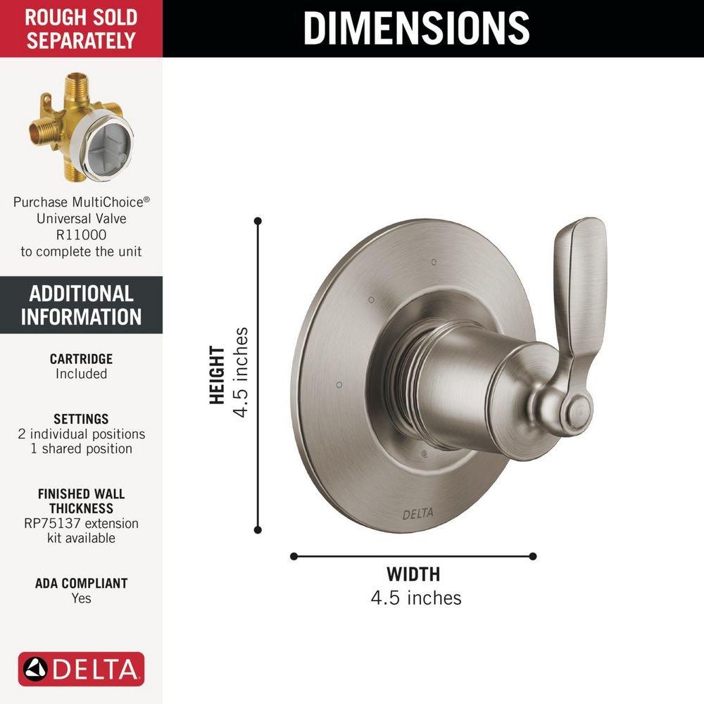 Single Handle Diverter Valve Trim in Stainless 