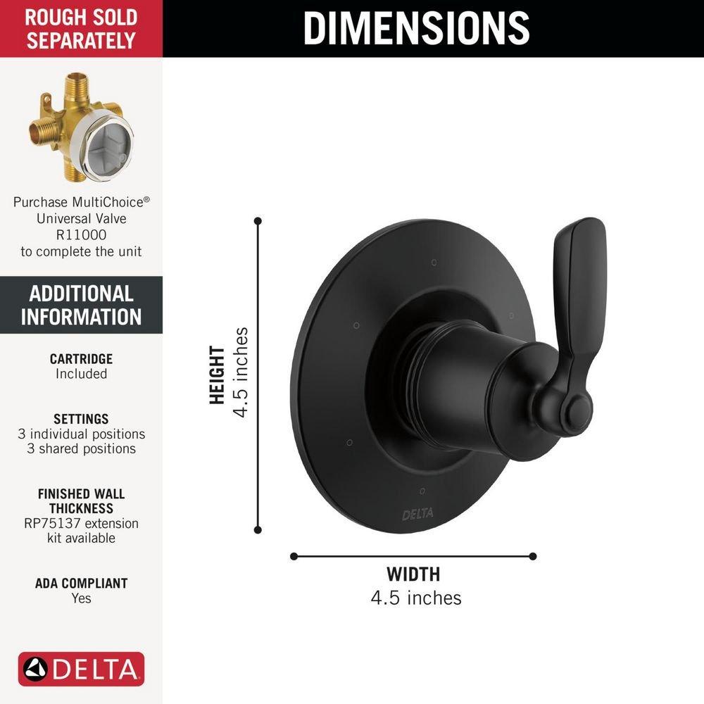Single Handle Transfer & Diverter Valve Trim in Matte Black 