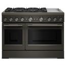48" W Commercial Style Freestanding Flat Top 6 Gas Burner with Griddle Dual Fuel Range / Electric Dual Side by Side Oven in Black Ore 