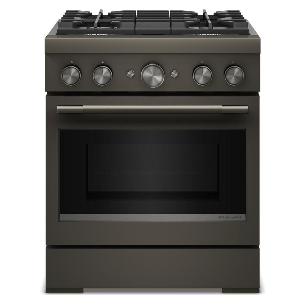 30" W Commercial Style Freestanding Flat Top 4 Gas Burner Dual Fuel Range / Single Electric Oven with Air Fry in Black ore 