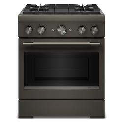 30" W Commercial Style Freestanding Flat Top 4 Gas Burner Dual Fuel Range / Single Electric Oven with Air Fry in Black ore