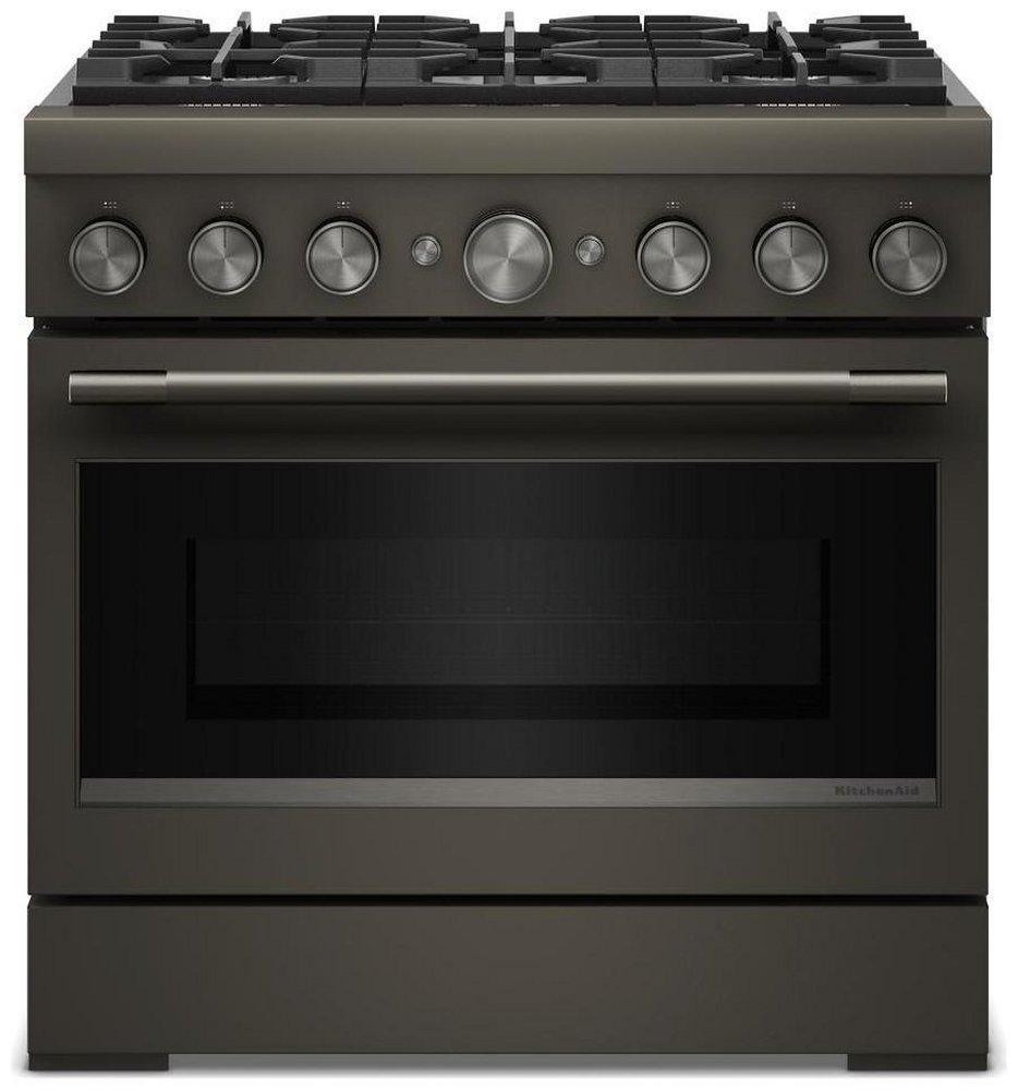 36" W Commercial Style Freestanding Flat Top 6 Gas Burner Dual Fuel Range / Single Electric Oven with Air Fry in Black ore 