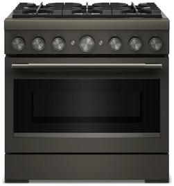 36" W Commercial Style Freestanding Flat Top 6 Gas Burner Dual Fuel Range / Single Electric Oven with Air Fry in Black ore