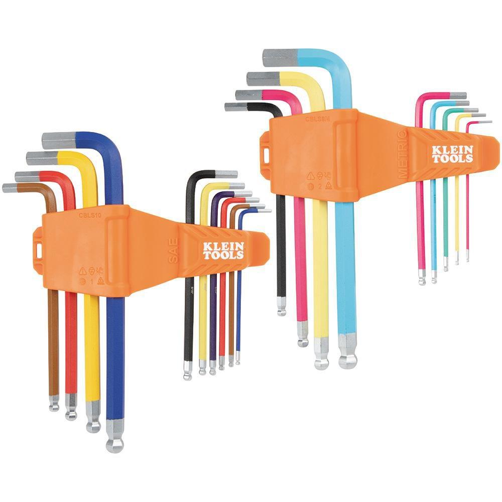 POWDER COATED LONG BALL END HEX KEY SET SAE AND METRIC 19-PIECE 