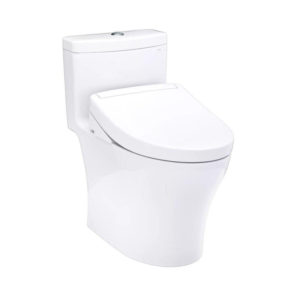 0.9/1.28 gpf Dual Flush Elongated One Piece Toilet with Bidet Seat in Cotton 