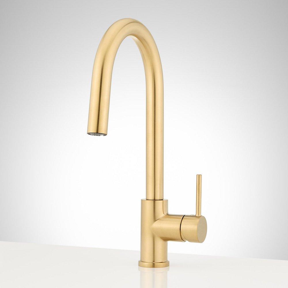 1.8 GPM Single-Hole Pull Down Kitchen Faucet with Concealed Sprayer in Brushed Gold 