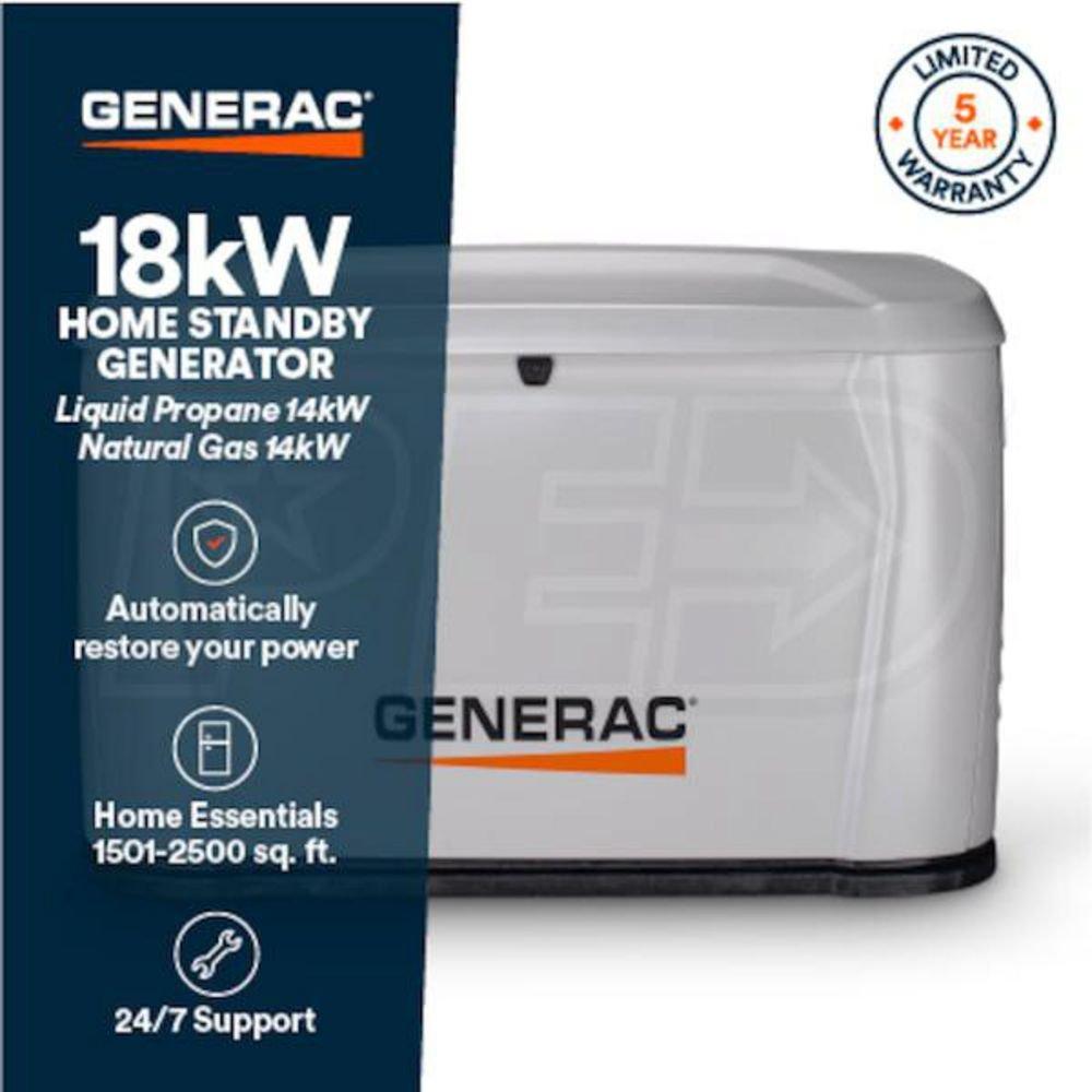 18/17kW Air-Cooled Standby Generator, 200A Transfer Switch 
