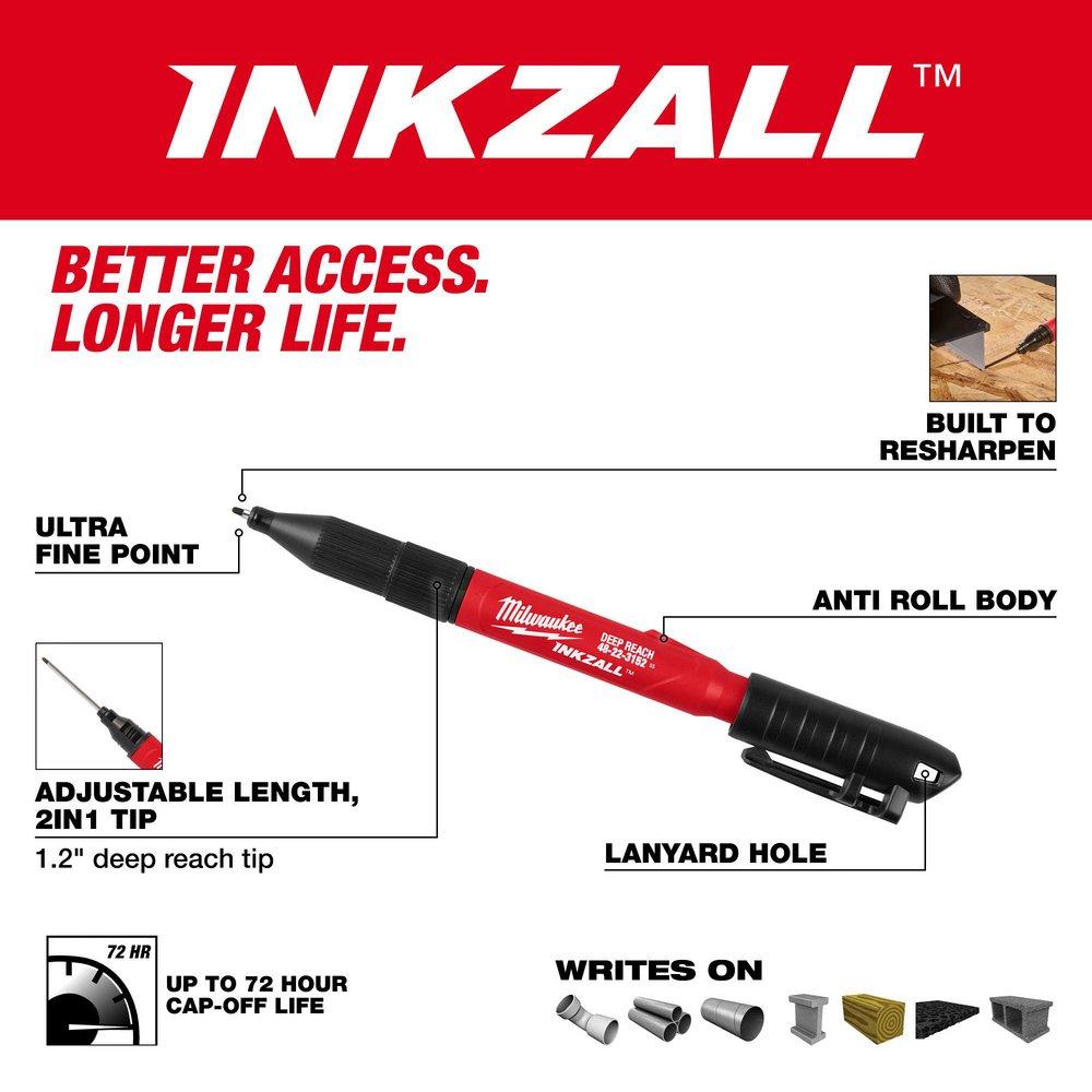 Inkzall 2In1 Deep Reach Ultra Fine Point Black Jobsite Marker 