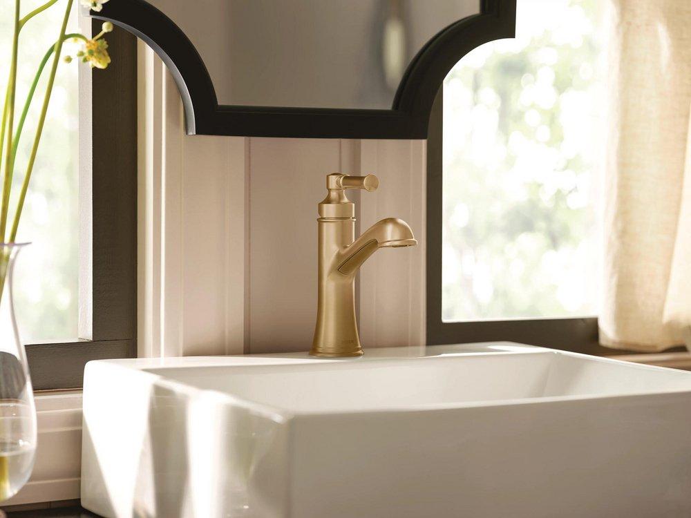 Single Handle Monoblock Bathroom Sink Faucet in Bronzed Gold 
