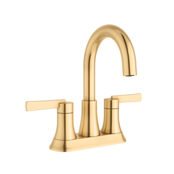 Two Handle Centerset Bathroom Sink Faucet with Drain Assembly in Brushed Gold