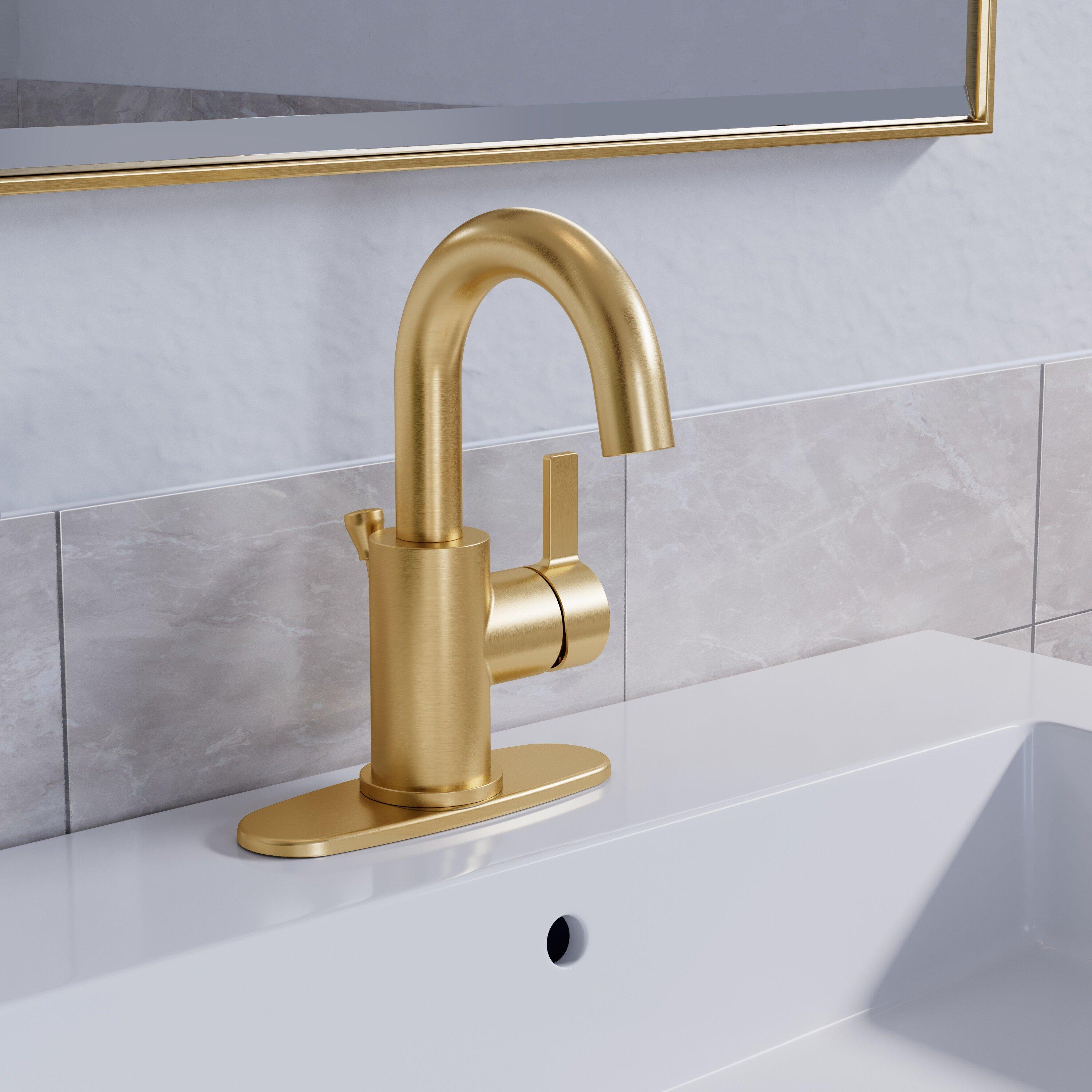 PROFLO&reg; Brushed Gold Single Handle Monoblock Bathroom Sink Faucet 