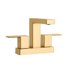 Two Handle Centerset Bathroom Sink Faucet with Drain Assembly in Brushed Gold