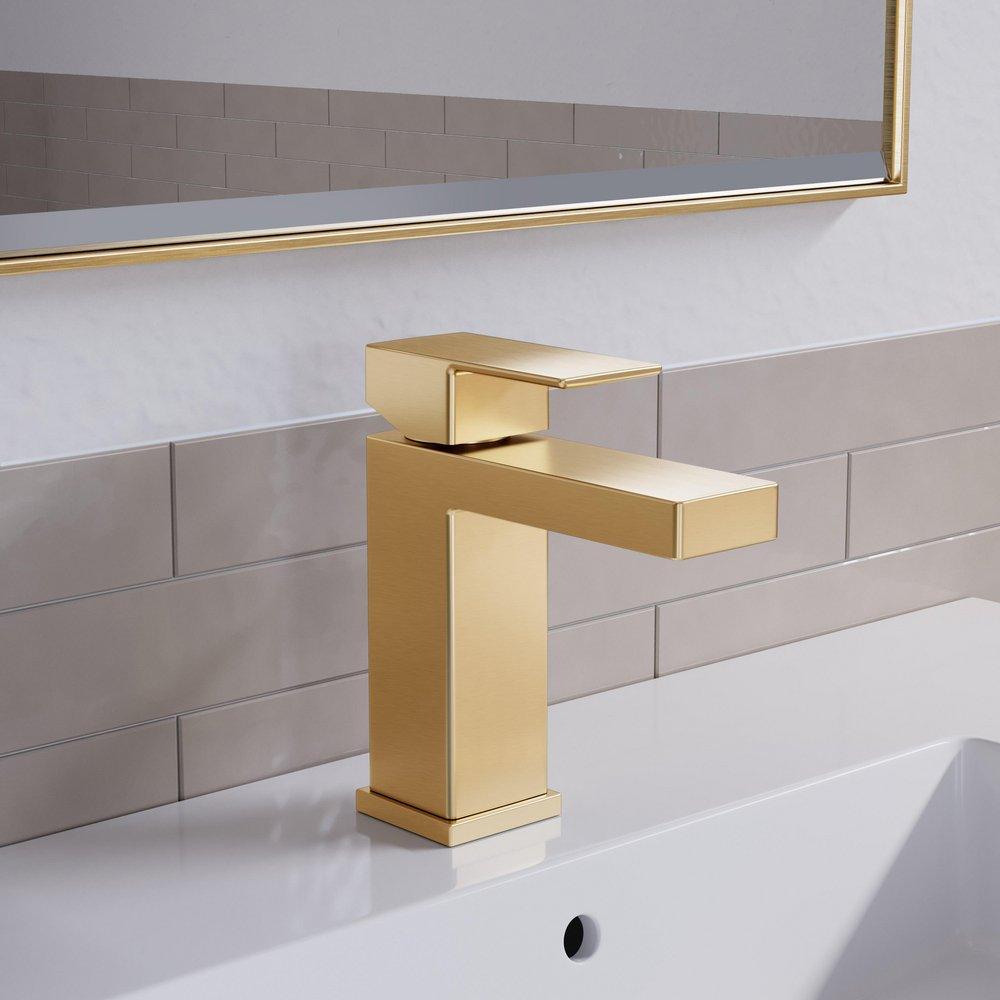 PROFLO&reg; Brushed Gold Single Handle Monoblock Bathroom Sink Faucet 