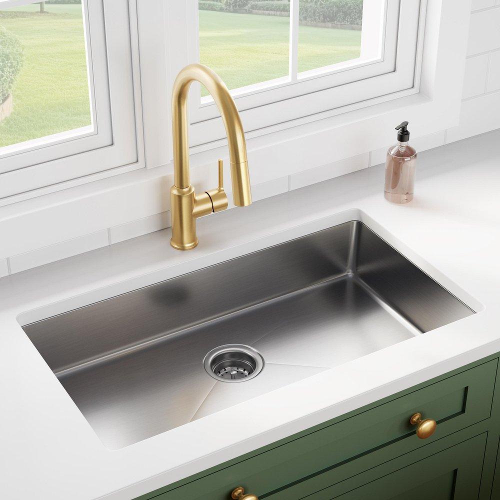 PROFLO&reg; Brushed Gold Single Handle Pull Down Kitchen Faucet 