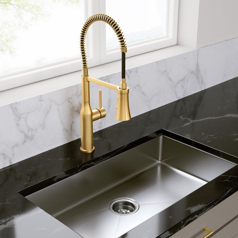 PROFLO&reg; Brushed Gold Single Handle Pre-Rinse Kitchen Faucet 