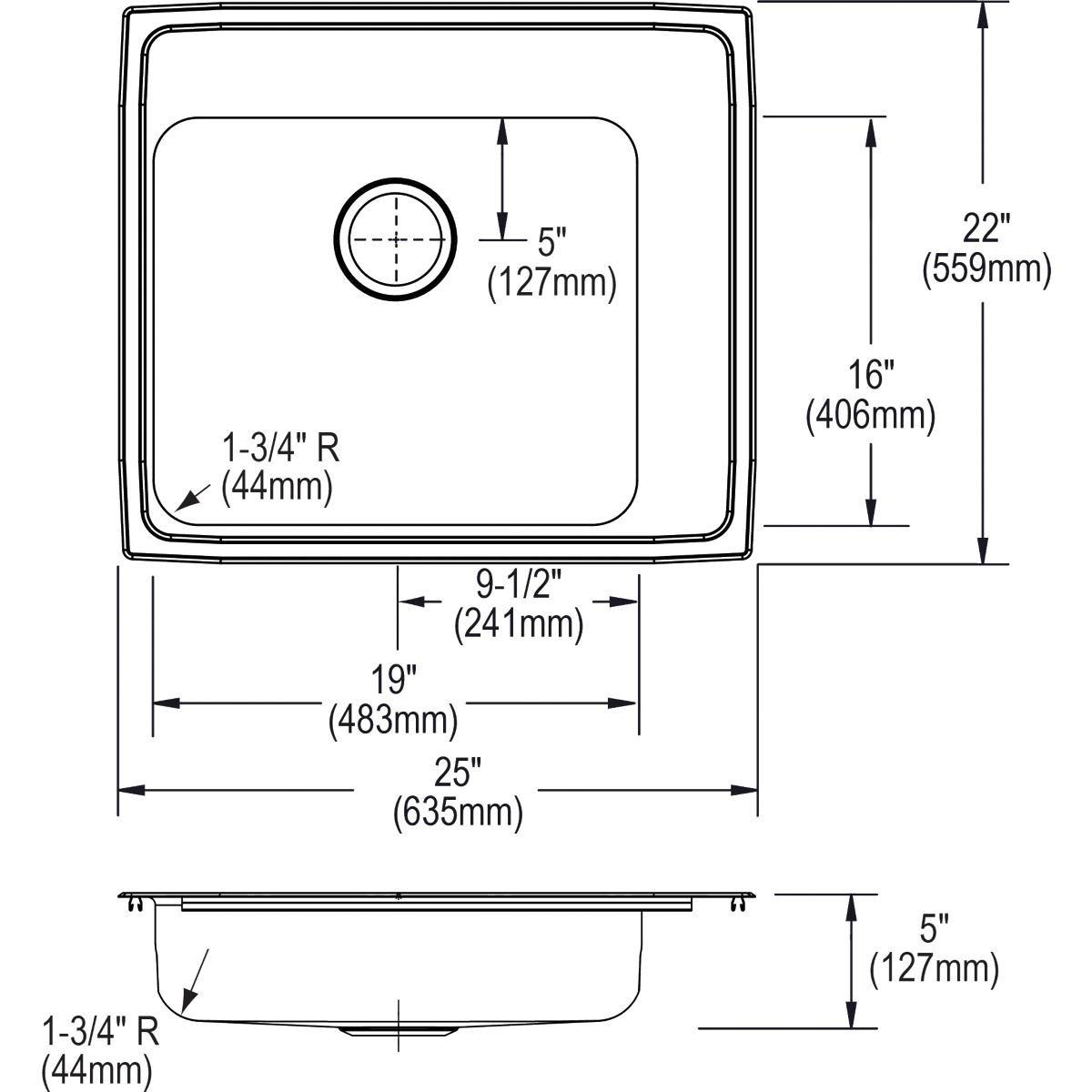 Elkay Lustrous Satin 19 x 18 in. Stainless Steel Single Bowl Drop-in Kitchen Sink in Lustrous Satin 