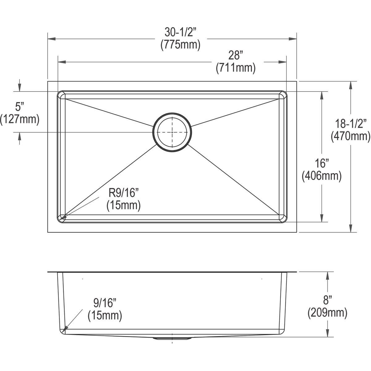 Dayton Elite Satin 25 x 22 in. Stainless Steel Single Bowl Drop-in Kitchen Sink in Elite Satin 