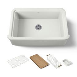 36 in. Undermount Farmhouse Fireclay Single Bowl Workstation Kitchen Sink in Dune