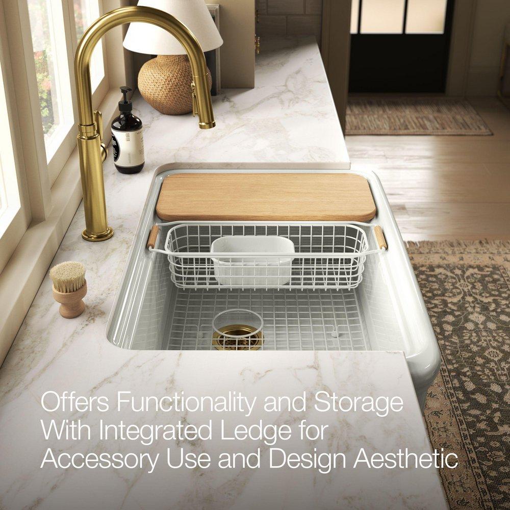 KOHLER Dune 36 in. Undermount Farmhouse Fireclay Single Bowl Workstation Kitchen Sink 