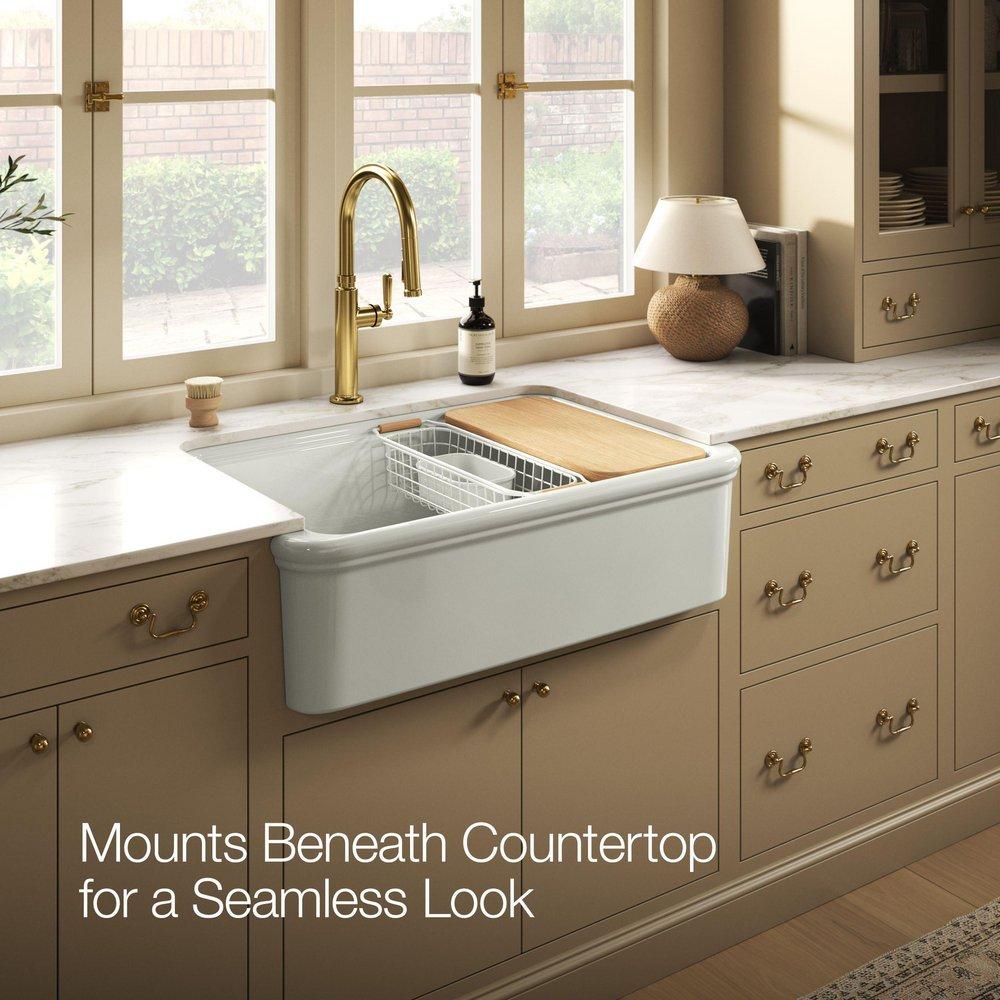 KOHLER Dune 36 in. Undermount Farmhouse Fireclay Single Bowl Workstation Kitchen Sink 