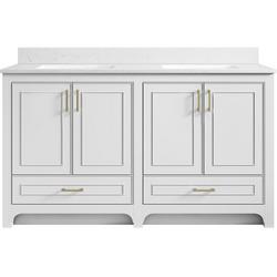 60 in. Free Standing Double Basin Vanity Set in Bright White with Engineered Stone Vanity Top