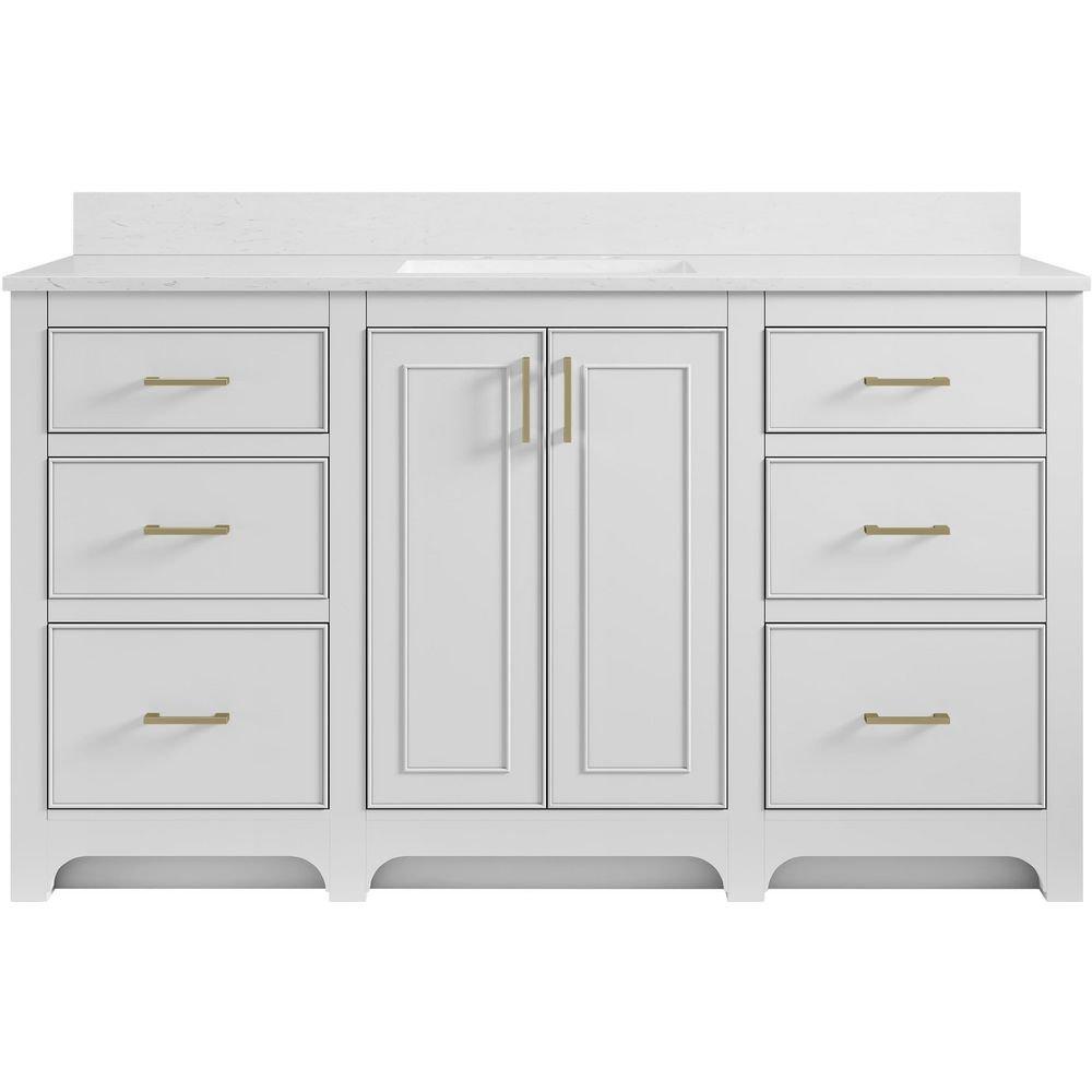 Lucerne 60" Free Standing Single Basin Vanity Set with Cabinet and Engineered Stone Vanity Top 