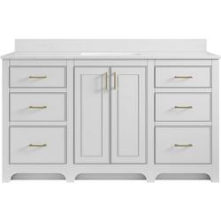 60 in. Free Standing Single Basin Vanity Set  in Bright White with Engineered Stone Vanity Top
