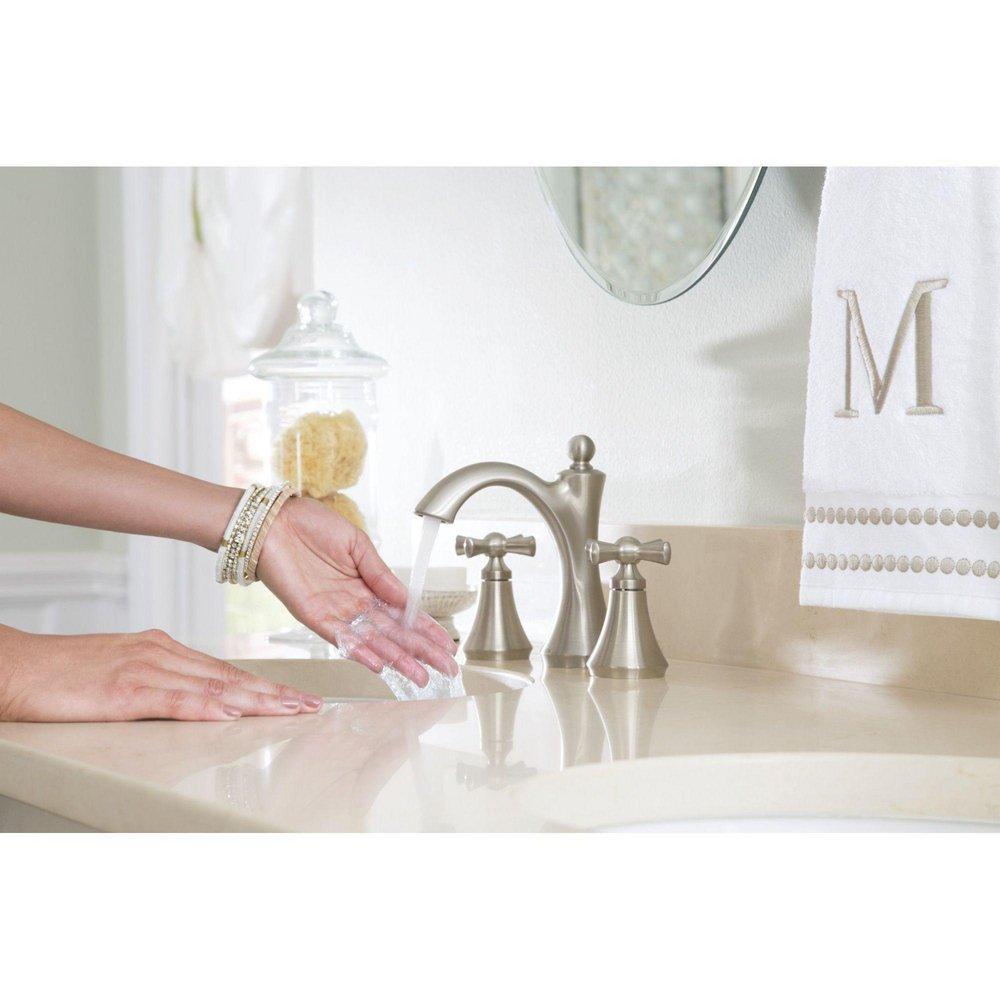 BRUSHED NICKEL TWO-HANDLE HIGH ARC BATHROOM FAUCET 