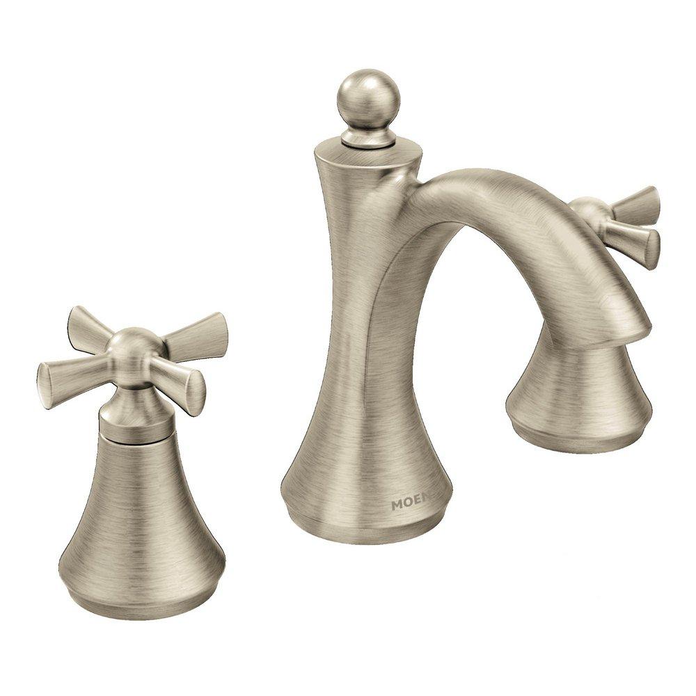 BRUSHED NICKEL TWO-HANDLE HIGH ARC BATHROOM FAUCET 
