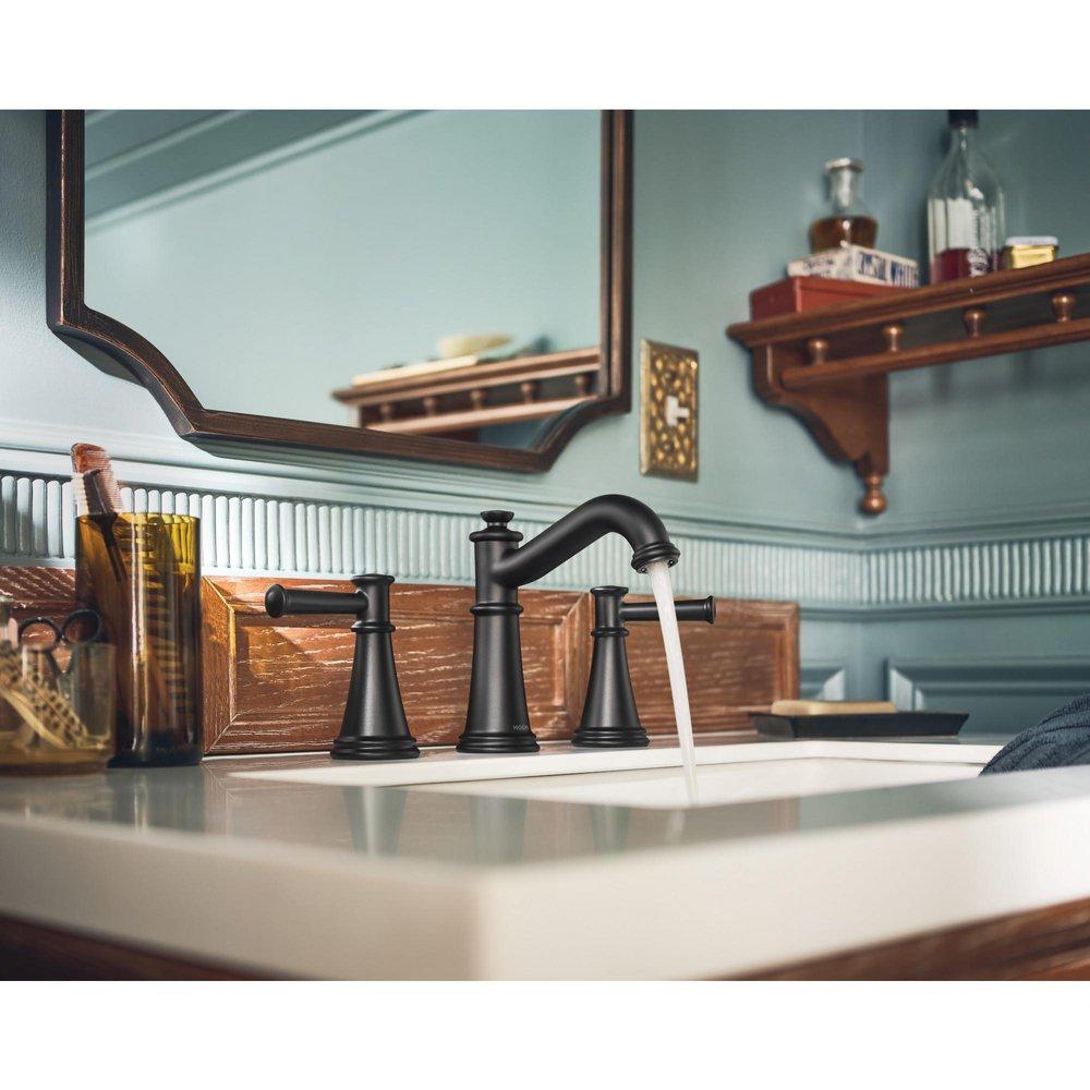 MATTE BLACK TWO-HANDLE HIGH ARC BATHROOM FAUCET 