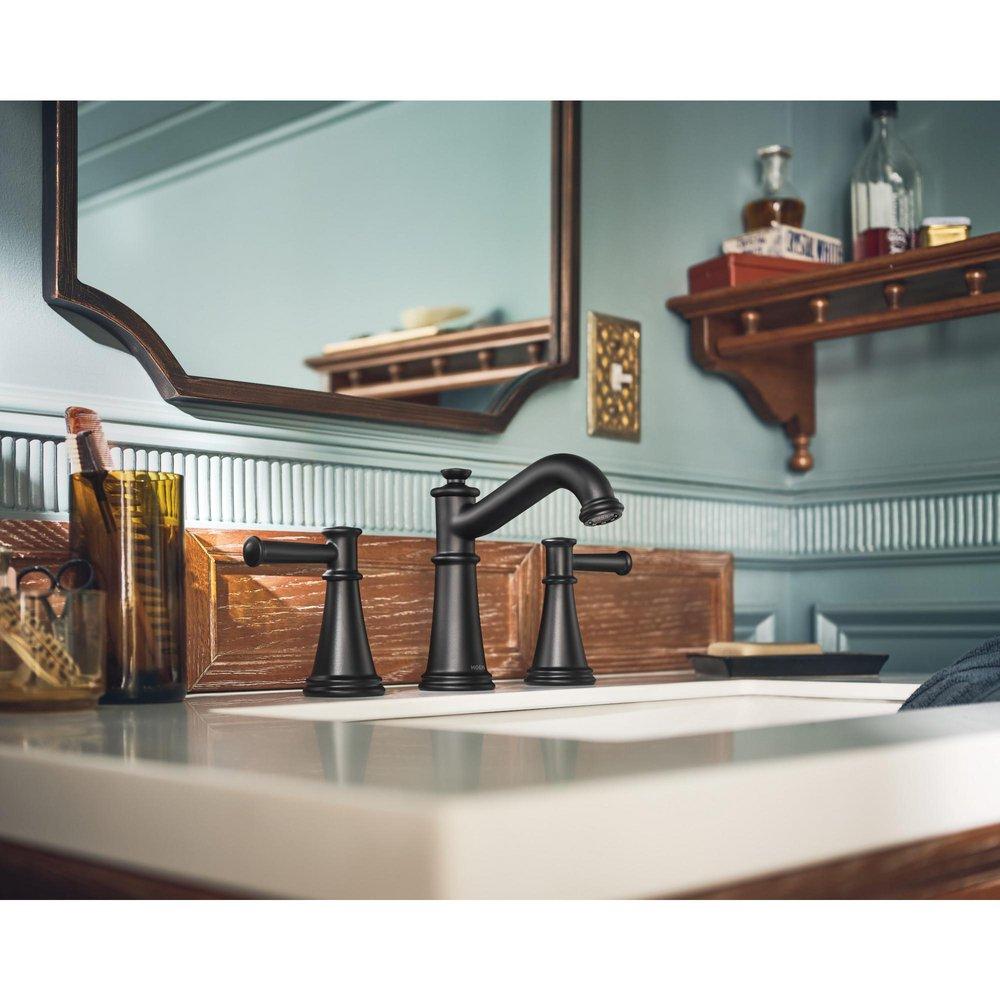 MATTE BLACK TWO-HANDLE HIGH ARC BATHROOM FAUCET 