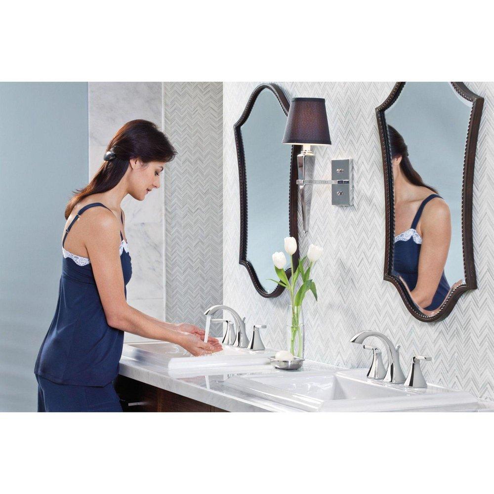 CHROME TWO-HANDLE HIGH ARC BATHROOM FAUCET 