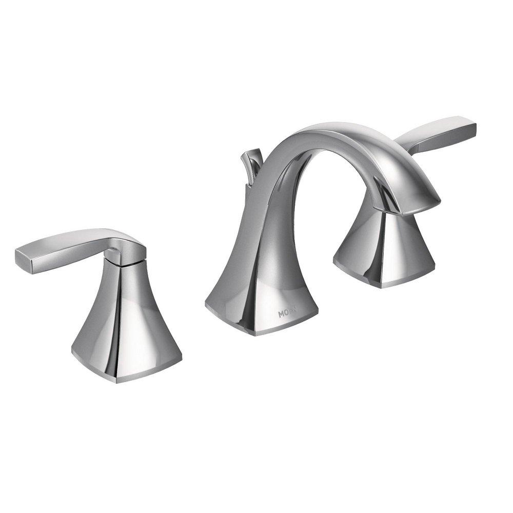 CHROME TWO-HANDLE HIGH ARC BATHROOM FAUCET 