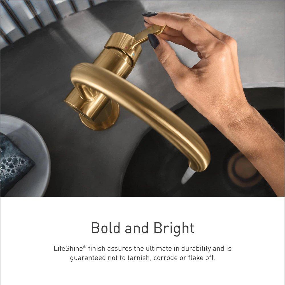 BRUSHED GOLD TWO-HANDLE HIGH ARC BATHROOM FAUCET 