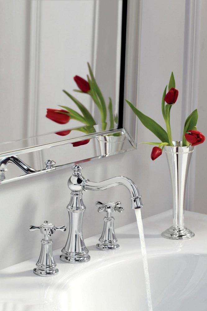 CHROME TWO-HANDLE HIGH ARC BATHROOM FAUCET 
