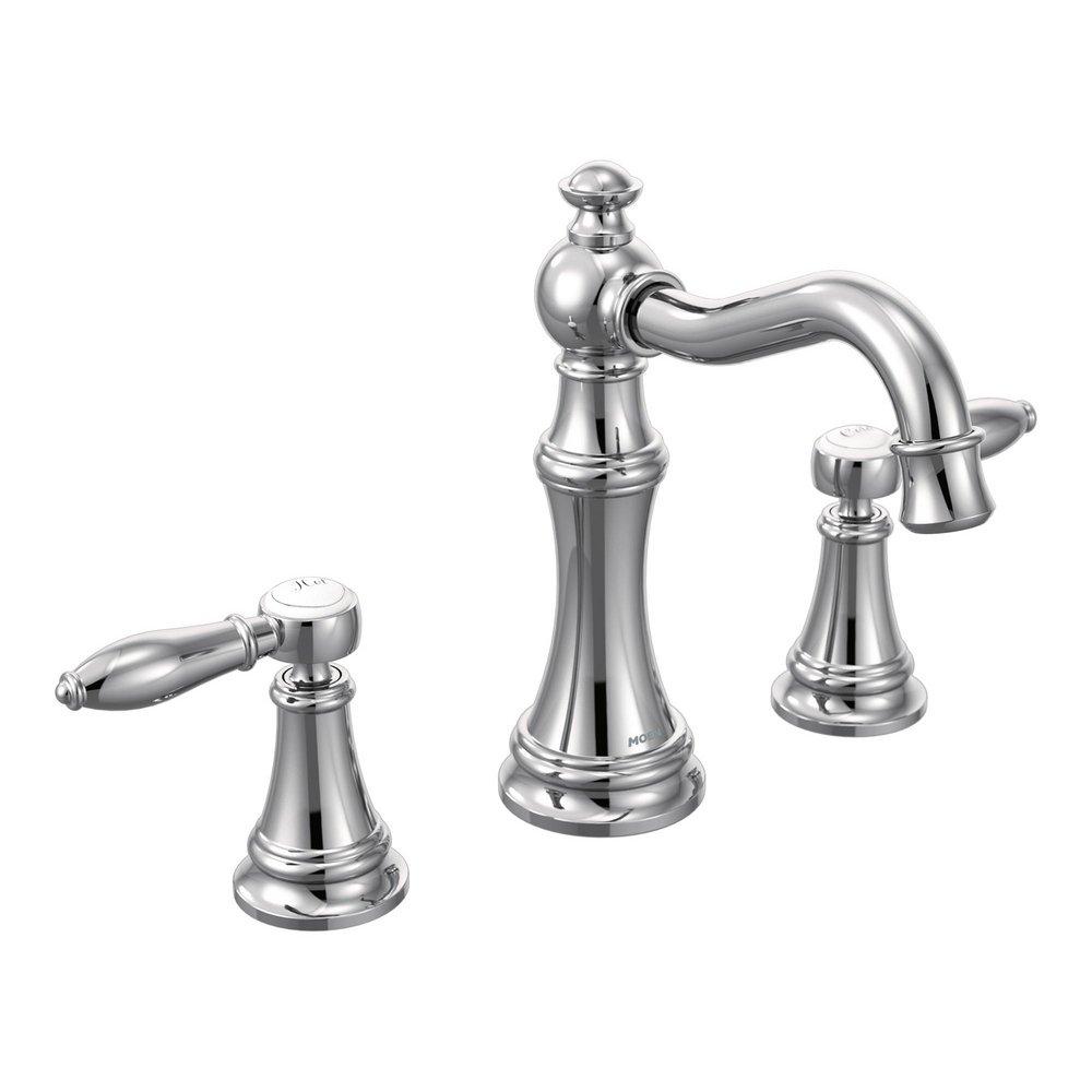 CHROME TWO-HANDLE HIGH ARC BATHROOM FAUCET 