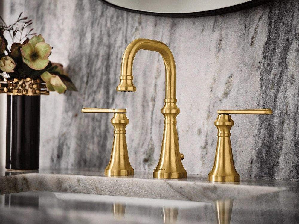 Two Handle Wall Mount Widespread Bathroom Sink Faucet in Brushed Gold 