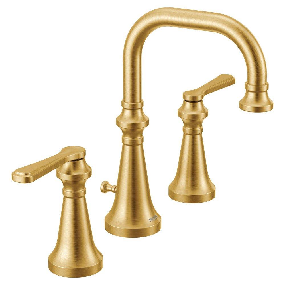 Two Handle Wall Mount Widespread Bathroom Sink Faucet in Brushed Gold 