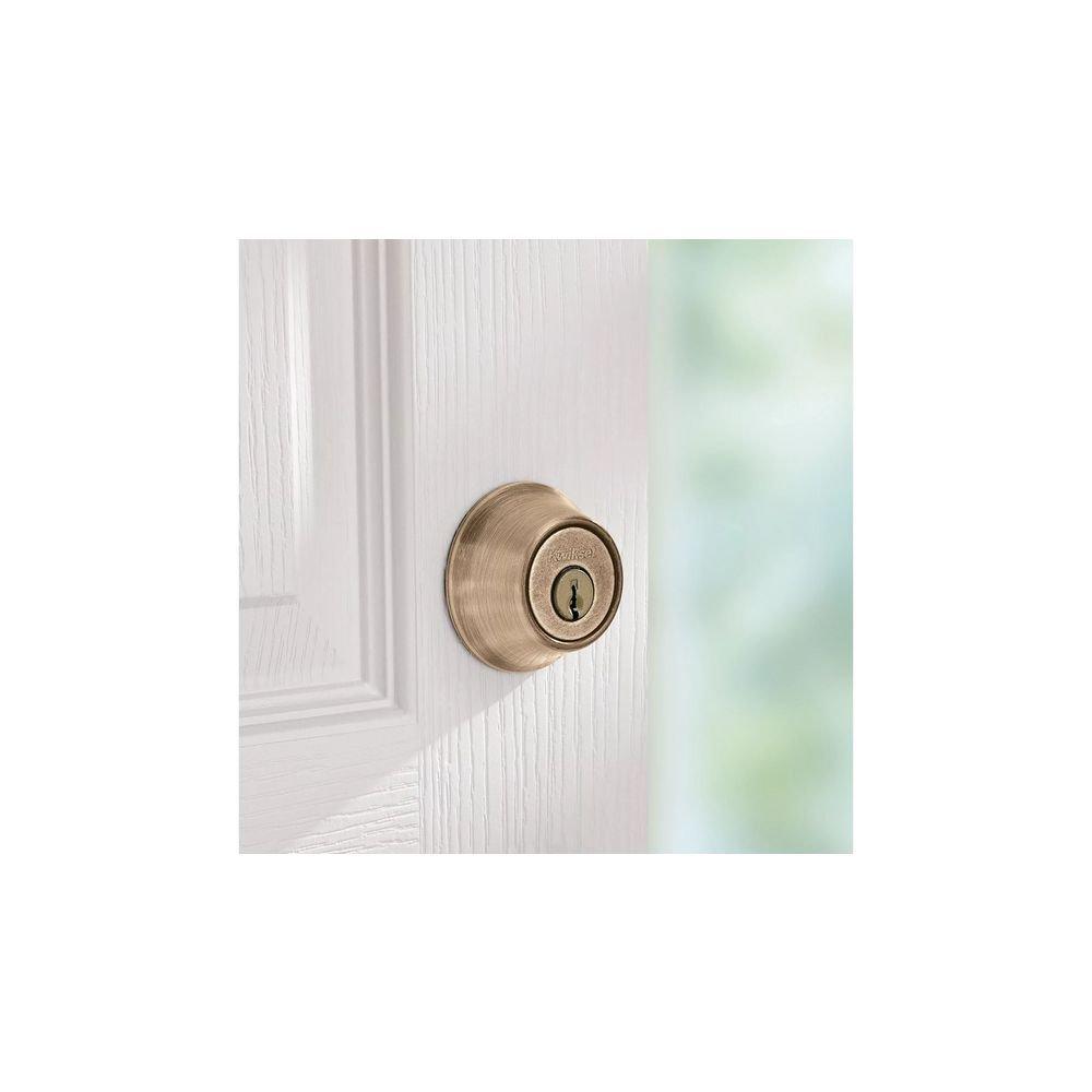 660 Deadbolt Keyed One Side with Smartkey Security and Microban in Antique Brass 