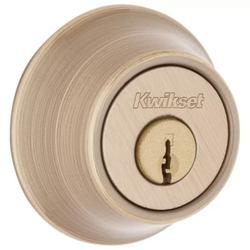 660 Deadbolt Keyed One Side with Smartkey Security and Microban in Antique Brass
