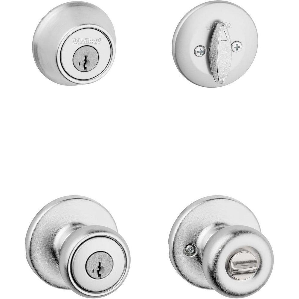 Kwikset Tylo Keyed Entry Knob And Single Cylinder Deadbolt Combo Pack Satin Chrome 