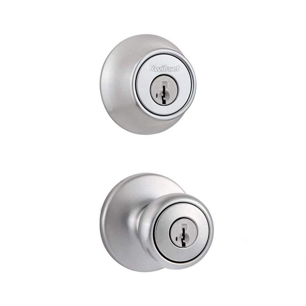 KWIKSET TYLO KEYED ENTRY KNOB AND SINGLE CYLINDER DEADBOLT WITH SMARTKEY COMBO PACK SATIN CHROME 